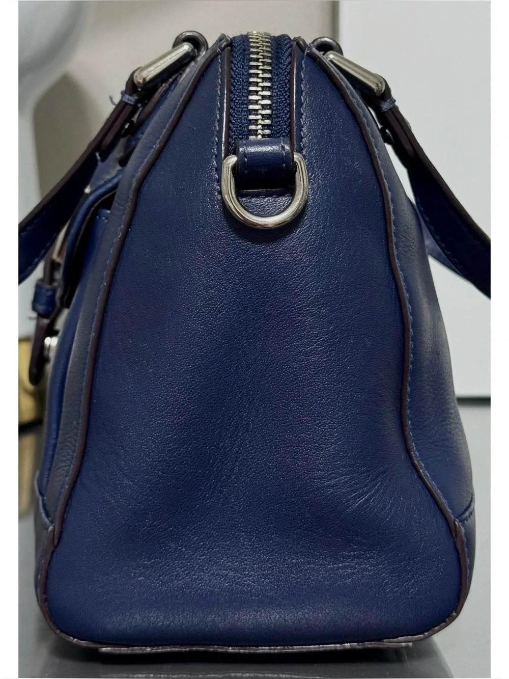 COACH Bleecker Leather Mini Satchel Crossbody Bag – NAVY BLUE